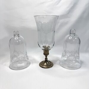Vtg HOMCO Home Interiors Hearts & Ribbons Etched Glass Peg Votive Cups Set of 3